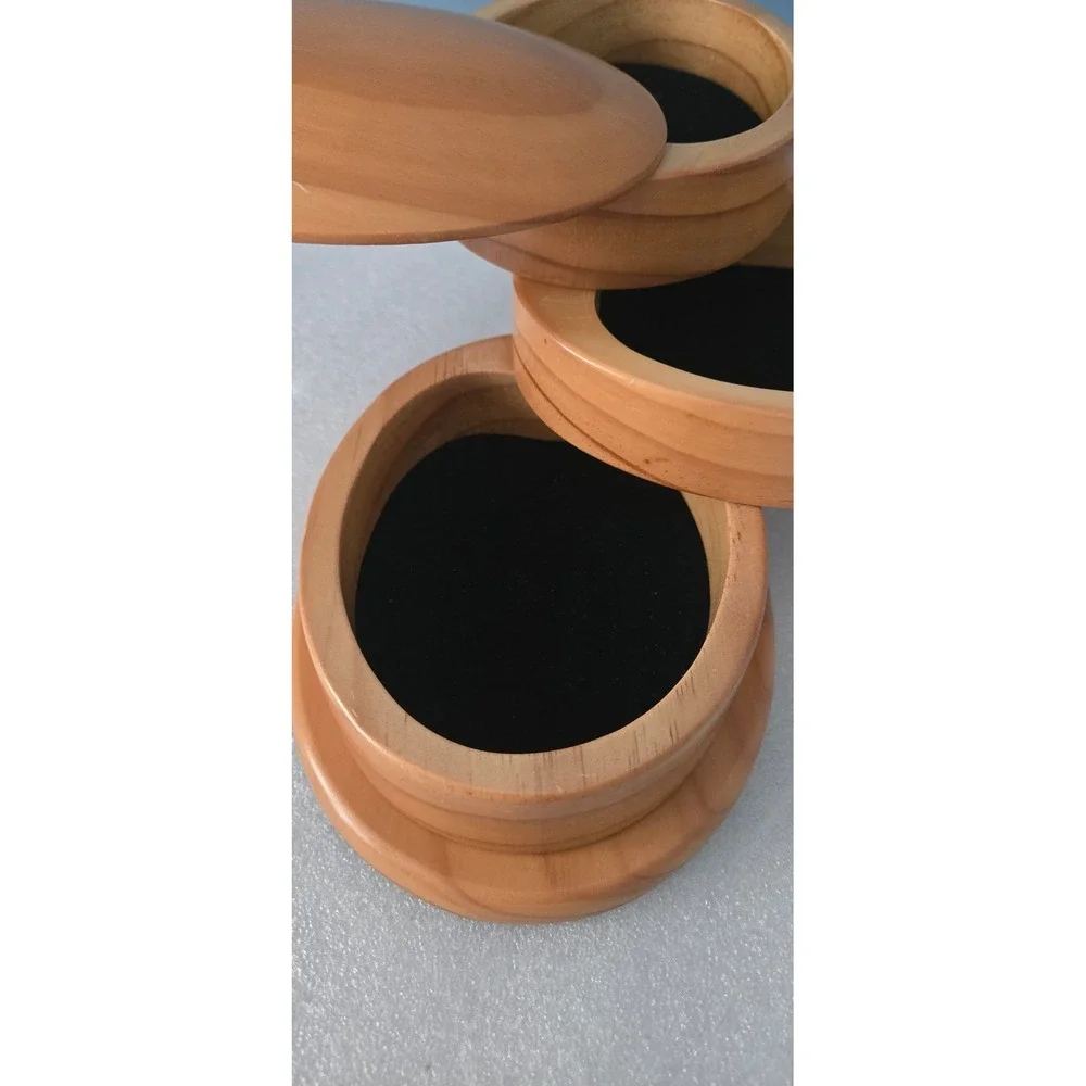 Vintage 3 Tier Wooden Swivel Jewelry Box Black Felt Lined Rotating Trinket Box